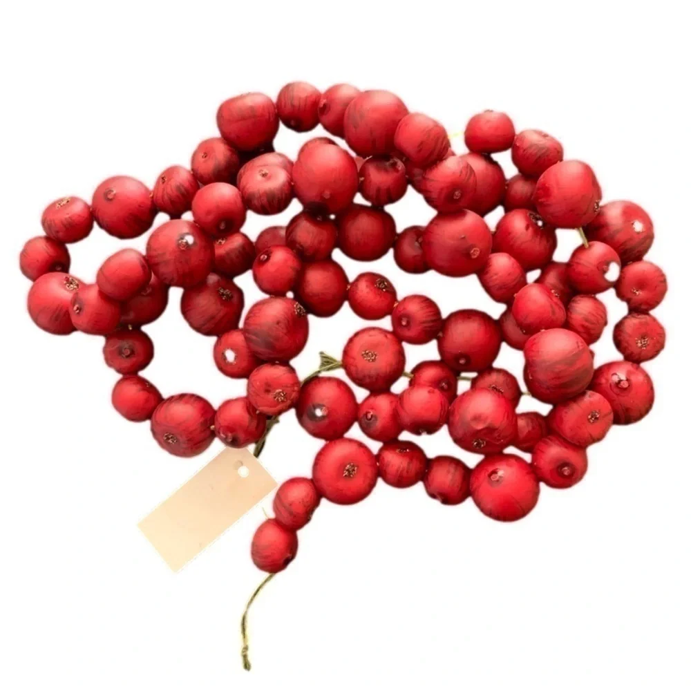 Red Rope of Cranberries with Gold & Champagne Glitter Christmas Ball Ornaments